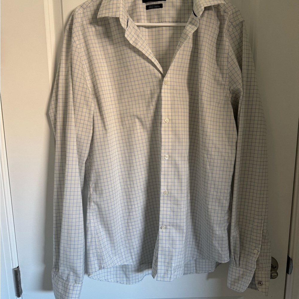 Tommy Hilfiger, ThFlex Supima, Slim Fit, Blue/Yellow Checkered white, Sz L